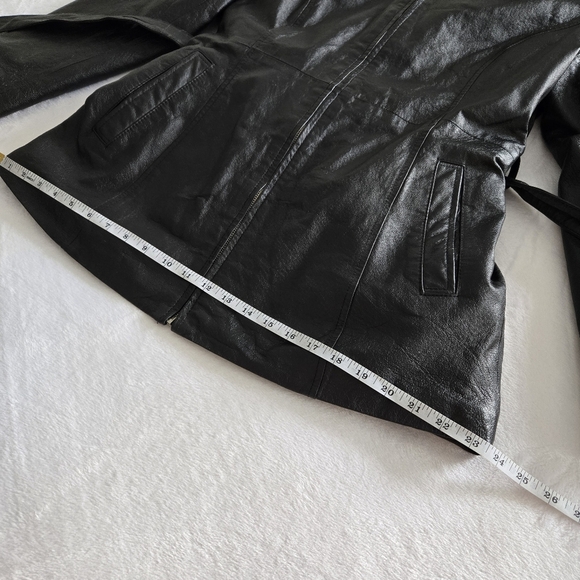 Oscar Piel Women's Belted Leather Short Trench Coat Size Large - Picture 13 of 16